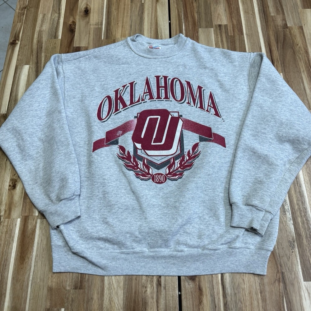 Vintage Oklahoma Sooners Sweatshirt Mens 2XL Gray Hanes College Crewneck 90s